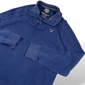 American Eagle Quarter Button Y2K Blue Longsleeve Sweater Men's Size Large